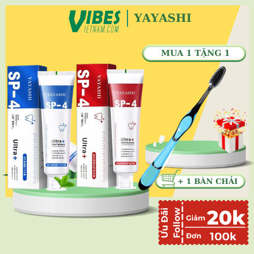 [ Mua 1 Tặng 1, Có Sỉ SLL ] Kem Đánh Răng SP-4 Yayashi Ultra+ Whitening 120g Trắng Sáng, Khử Mùi, Thơm Mát vibesvietnam