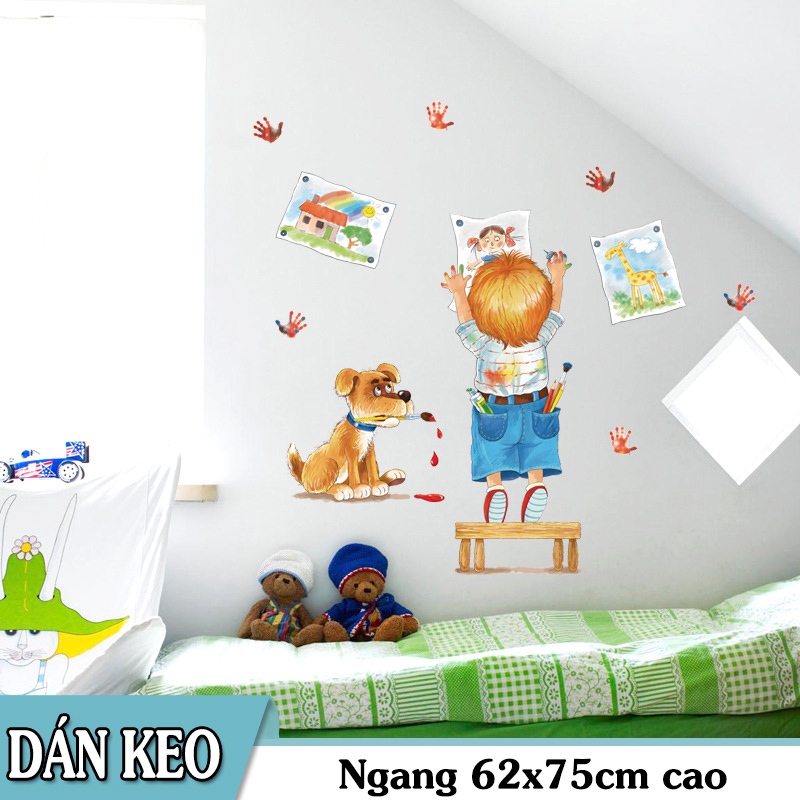 Decal trang trí tường Bé vẽ tranh