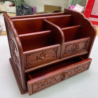 Hộp đựng khăn giấy đa năng nhiều ngăn để bàn bằng gỗ hương 21x15x16cm