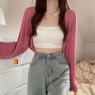 Áo Khoác Cadigan Dệt Kim Mỏng Đan Lỗ Thoáng Khí, Áo Len Mỏng Dáng Nửa Tay Dài From Rộng Dễ Phối Đồ Hàng Qccc Shopquacam