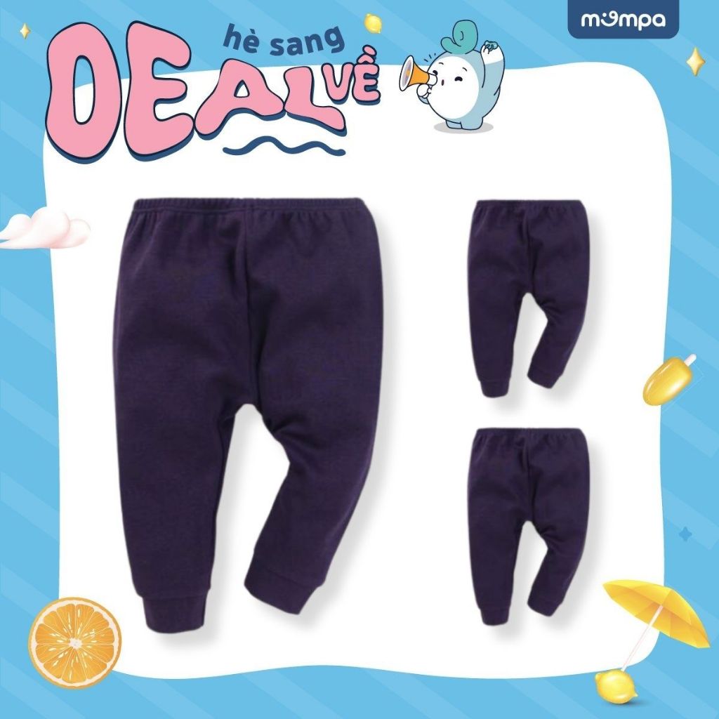 Set 3 quần dài cho bé sơ sinh Mompa từ 0 đến 9 tháng vải Cotton nỉ bo ống mềm mại ấm áp MP 835 [DQ]