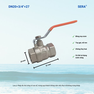 Van bi đồng sera phi 27 van nước bằng đồng crom kiểu tay gạt nối ren chịu nhiệt có thể sử dụng nước nóng lạnh, nồi hơi