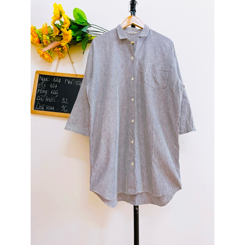 [FREESIZE] Đầm Sơ Mi Nhật, Sọc, 2hand