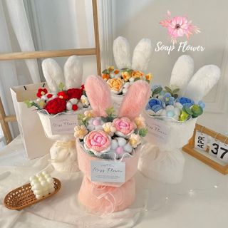 Bó hoa len tai thỏ 3 bông handmade – Quà sinh nhật ý nghĩa dành tặng người yêu và bạn bè Soap Flower