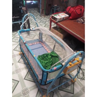 Nôi điện Võng xếp 2 Trong 1 Quang Hưng, ĐẠI VĨ (Tặng kèm 2 dây curoa+ võng + màn chống muỗi cho bé)