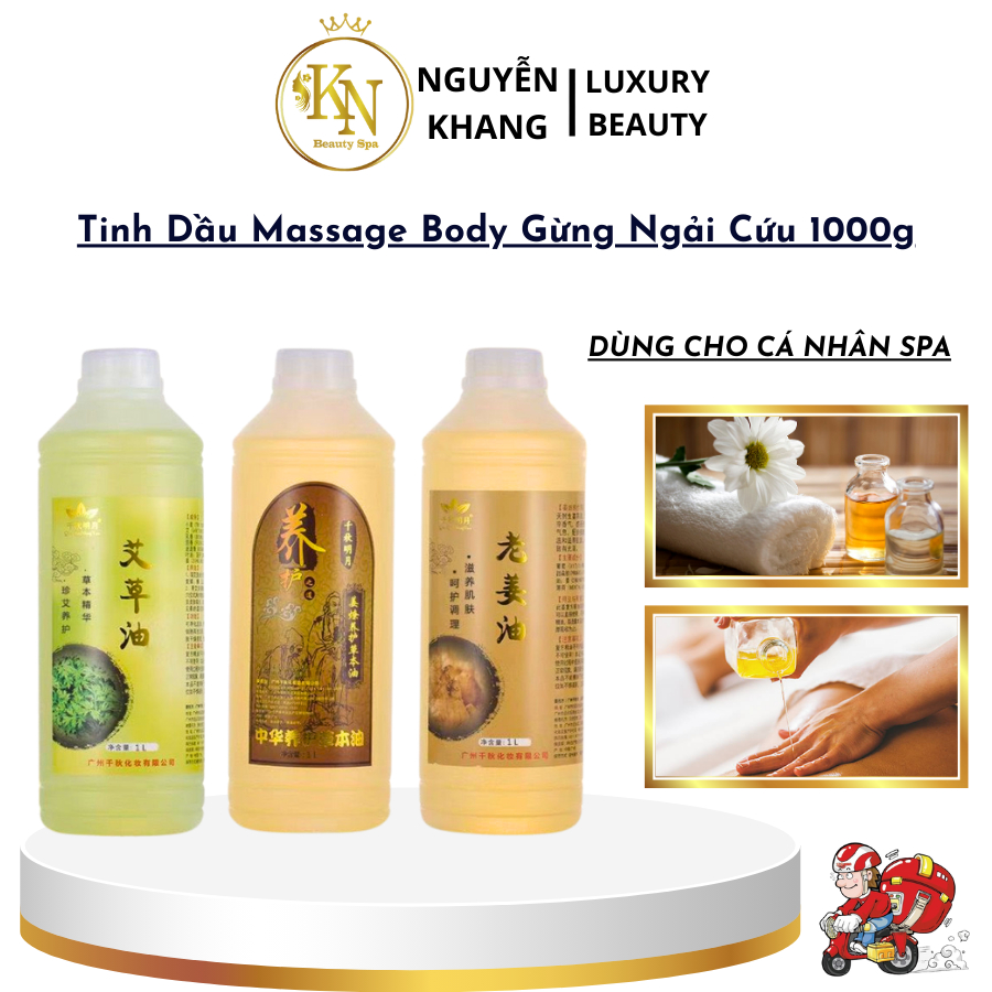 Tinh Dầu Massage, Body Gừng Ngải Cứu |.Đả Thông Kinh Lạc Dành Cho Spa Dưỡng Sinh Chai 1000ml