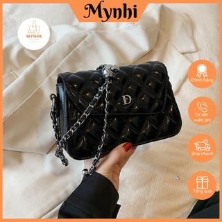 Túi đeo chéo túi kẹp nách nữ da bóng nắp lệch mác chữ D SMN682