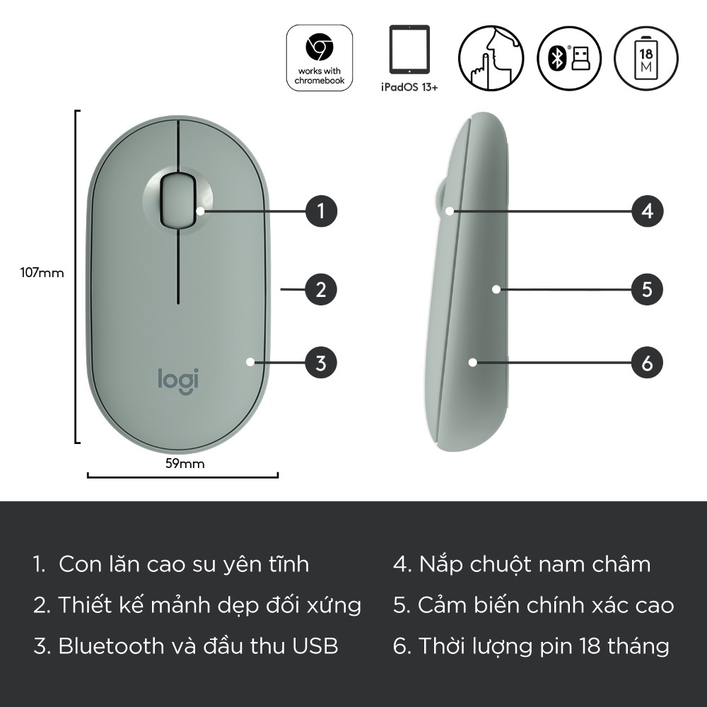 Chuột Không Dây Pebble M350 Siêu Nhạy Siêu Mướt thon thả Silent | BigBuy360 - bigbuy360.vn