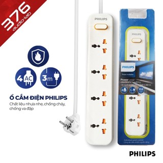  Ổ Cắm Điện 3m PHILIPS (2500W) - 4 LỖ CẮM BA CHẤU - VIỀN CAM