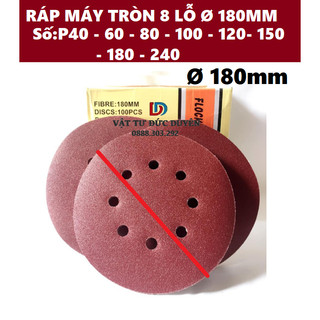 Giấy ráp máy nhám xoa tường 8 lỗ Ø 180mm  P40 60 80 100 120 150 180 240
