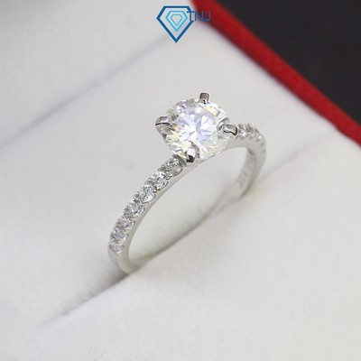 Nhẫn bạc Moissanite nữ 7mm viền đính đá Zirconia sáng lấp lánh, kèm thẻ tra cứu xi bạch kim đơn giản NNM0024  - TNJ