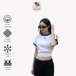 Áo thun form fit Jessi  logo K viền tay chất vải cotton -SHT143-SHTHOUSE