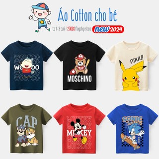 Áo thun bé trai cộc tay EROKIDS áo phông bé trai hoạ tiết hoạt hình đáng yêu chất cotton mẫu mới 2024