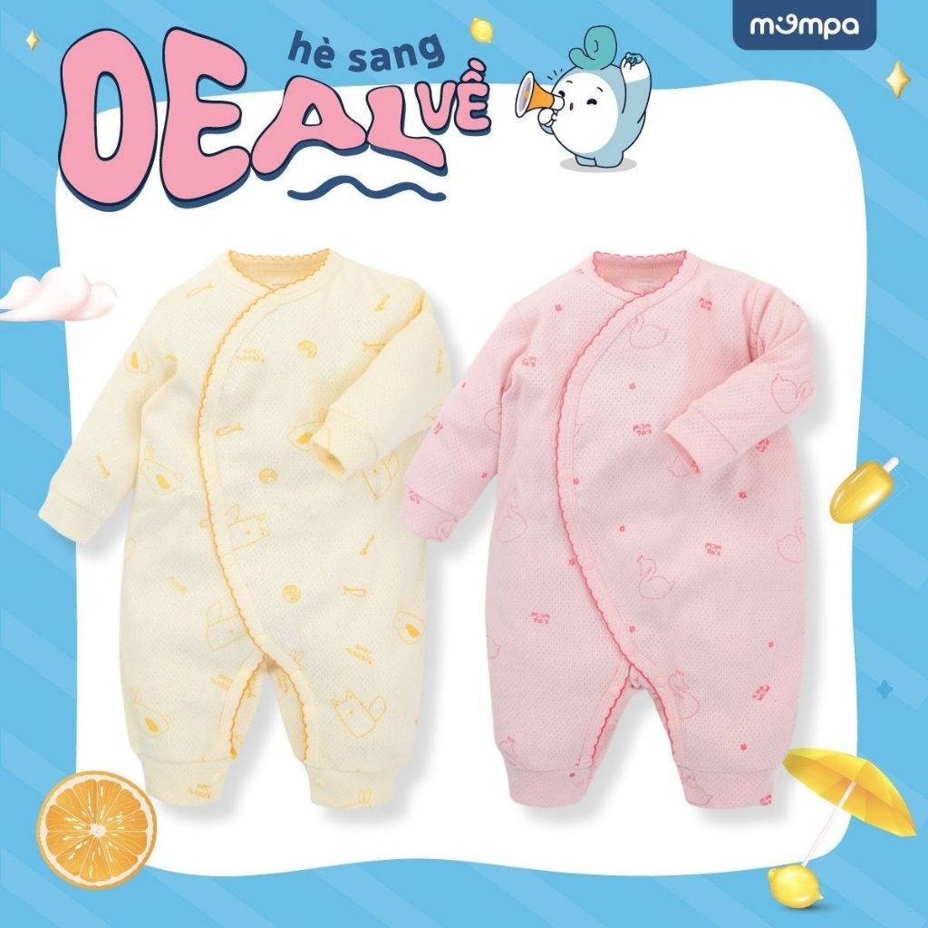 Bodysuit cho bé sơ sinh Mompa từ 0 đến 9 tháng dài tay cài chéo vải Sợi tre Bamboo mềm mại thoát hơi tốt MP 419 [DQ]