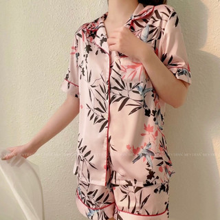 TỔNG HỢP ĐỒ BỘ NGỦ PYJAMA LỤA ĐÙI HOẠ TIẾT HỒNG CAO CẤP