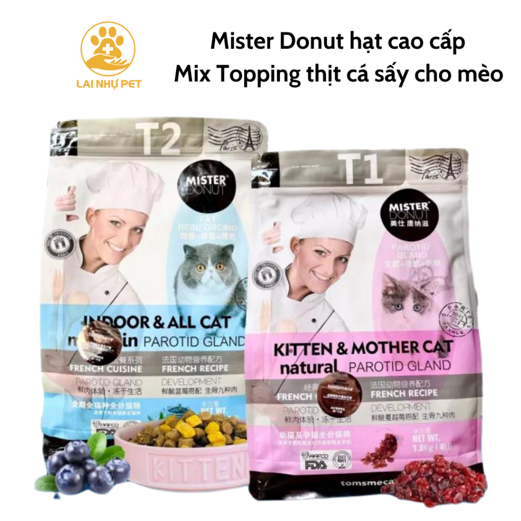 Hạt Mister Donut T1 và T2 Dành cho mèo trưởng thành và mèo con - Bao chiết 1kg