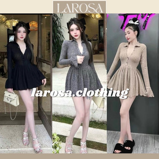 Đầm Xoè Nữ Tay Dài Dáng Ngắn Có Cổ Cúc Ngực Chất Len Tăm, Đầm Body Len Xoè Có Cổ Cúc Tay Loe