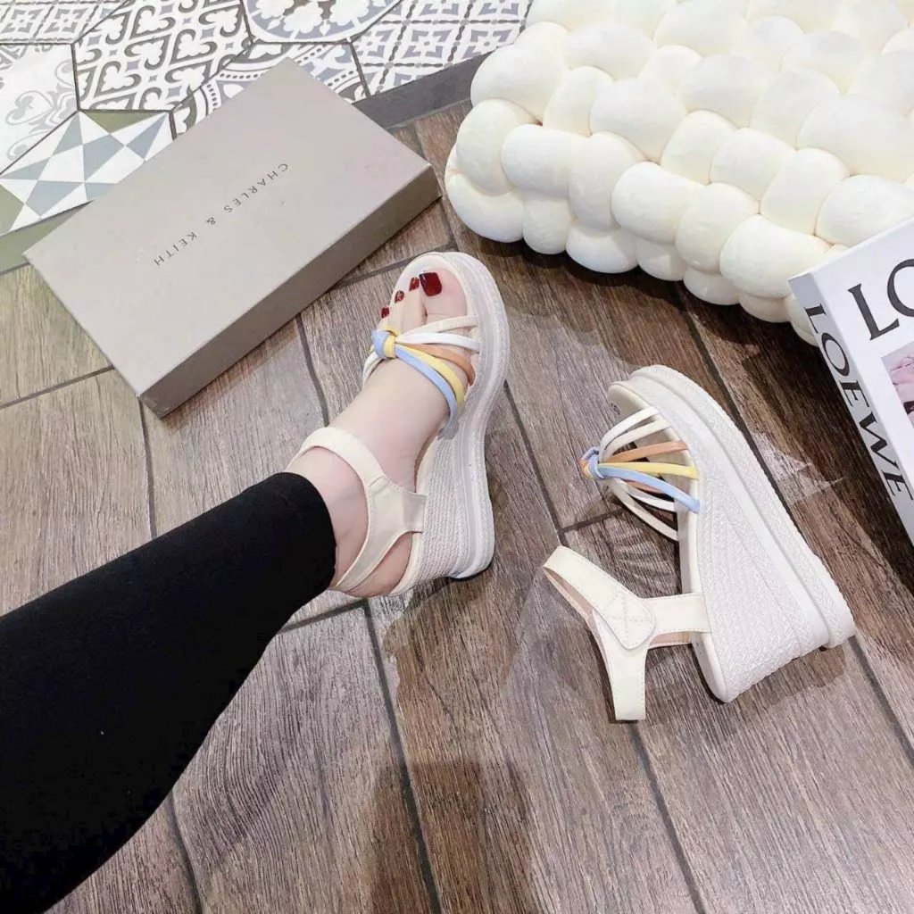 Giày nữ, Giày cao gót đế XUỒNG 9P DÂY MẢNH MÀU SẮC mẫu mới siêu hot