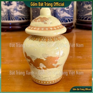 Choé thờ đựng muối gạo nước Bát Tràng loại I có đai vàng, Hũ đựng muối gạo nước màu ngà vàng chất liệu gốm sứ