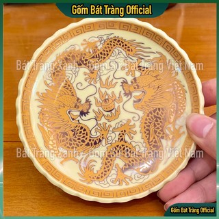Đĩa đựng trầu cau - Đĩa xin đài âm dương - Đĩa bầy đồ lễ màu ngà vàng Bát Tràng