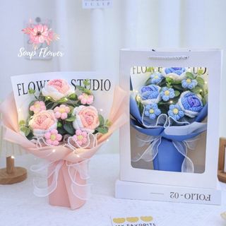 Bó hoa len hanmade 3 bông hoa giả cao cấp - quà tặng sinh nhật cho nữ - hoa len trang trí đẹp