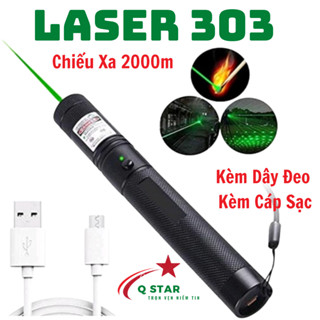 Đèn Pin Laser 303 Tia Chiếu Xa 2000m Tiện Lợi Siêu Bền Bỉ  Tặng Kèm Cáp Sạc Và Đầu Chiếu Hiệu Ứng Đẹp
