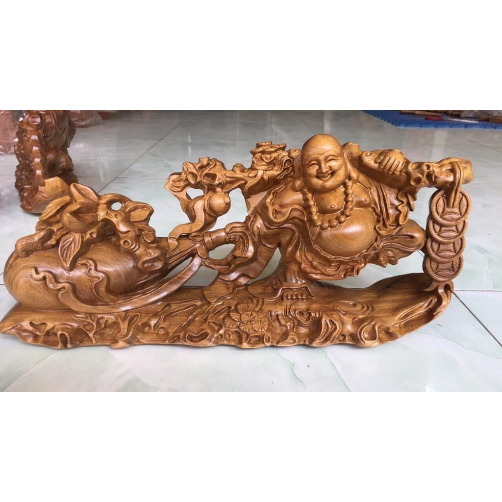 [tượng di lặc]Tượng Phật Di Lặc Kéo Bao Tiền Gỗ Bách lớn 40cm thu hút tài lộc gỗ bách xanh - duongshopjdi
