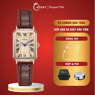 Đồng hồ nữ dây da chính hãng Carient E523 mặt kính chống xước Vintage sang trọng cao cấp 24mm