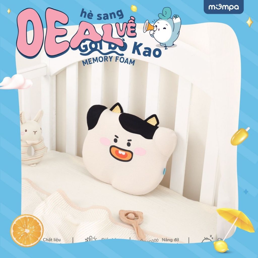 Gối cho bé Mompa chống bẹp đầu ruột memory foam mềm mại thoáng khí kháng khuẩn MP 038 039 040 [DK]