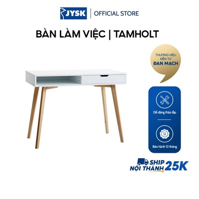 Bàn làm việc | JYSK Tamholt | gỗ công nghiệp/gỗ cao su | trắng/sồi | R50xD100xC77cm