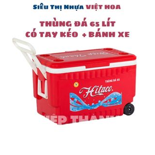 Thùng đá du lịch cỡ lớn 65 lít có bánh xe tay kéo tiện lợi, Thùng đá vuông 65 lít HTH