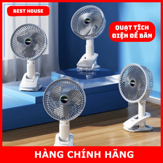 Quạt mini để bàn tích điện, Quạt kẹp để bàn văn phòng làm việc 3 tốc độ gió kiêm giá đỡ điện thoại