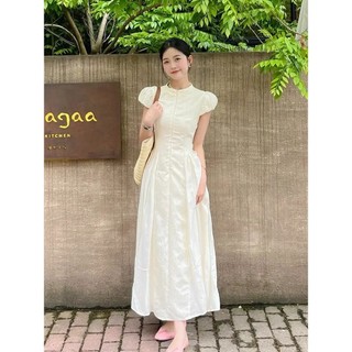 (ORDER) Váy MORAN màu trắng dự tiệc sang chảnh tiểu thư ngắn tay dập viền, thon eo kiểu Pháp hàng Quảng Châu cao cấp