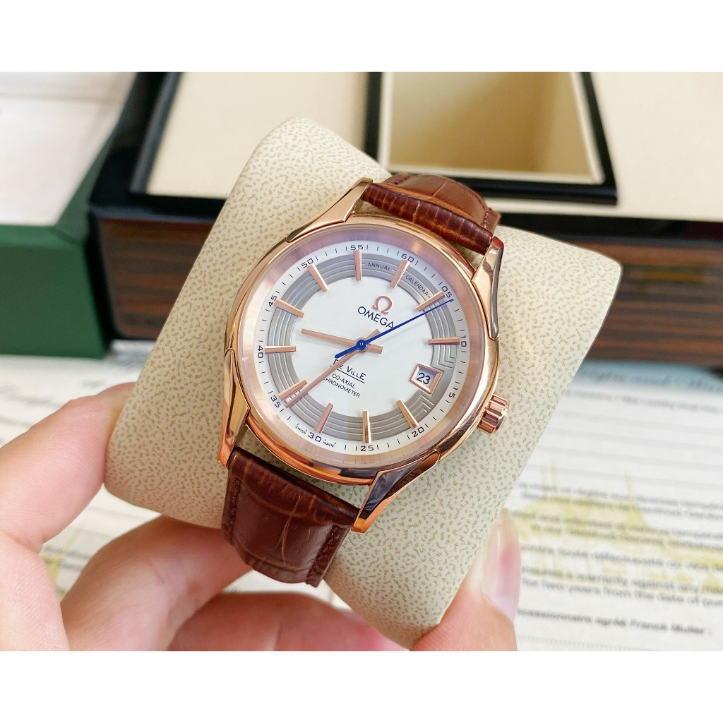 fullbox hãng - đồng hồ nam Omega Deville 42mm máy cơ nhật bản - dây da cá sấu