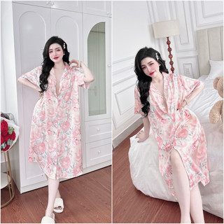Đầm ngủ sơ mi lụa bigsize váy mặc nhà hoạ tiết xinh xắn chất liệu cao cấp.