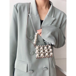 [HOẢ TỐC] Túi cầm tay hạt inox sáng bóng kết hợp ngọc ABS cao cấp