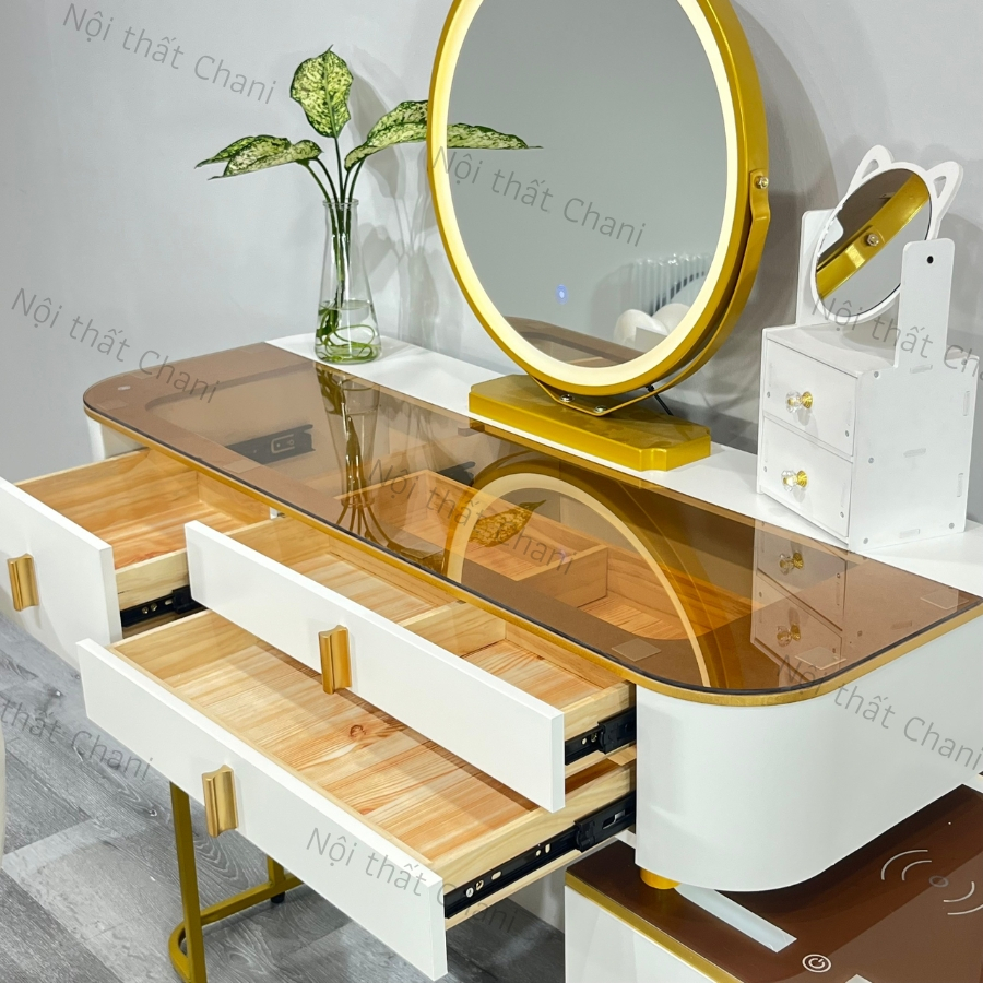 Bàn trang điểm thông minh có đèn led, Bàn phấn có sạc không dây cao cấp, kết nối loa bluetooth không dây, Tặng ghế -TN02