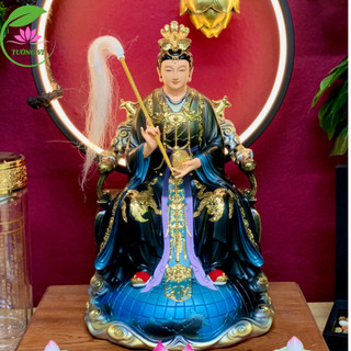 Tượng mẹ diêu trì địa mẫu, diêu trì kim mẫu, diêu trì thánh mẫu cao 30cm, kim bàn phật mẫu ngồi, hàng nhập khẩu,màu xanh