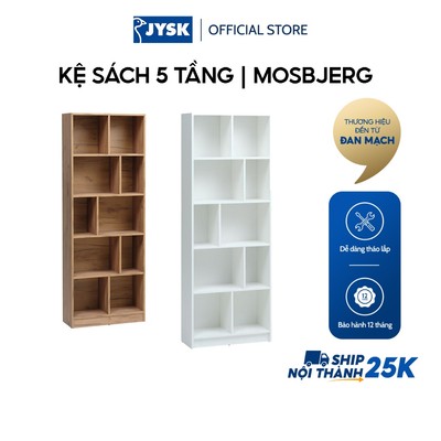 Kệ sách 5 tầng | JYSK Mosbjerg | gỗ công nghiệp | màu sồi/trắng | R70xS29xC190cm
