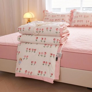 Bộ chăn ga gối cotton đũi ga trần bông nhập khẩu, set 5 món đũi chăn trần bông mềm mịn thoáng mát thấm hút mồ hôi