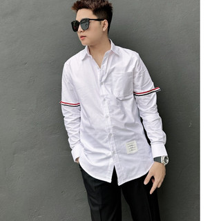 Áo Sơ Mi nam thome dài tay sơ mi trắng sọc tay boy phố
