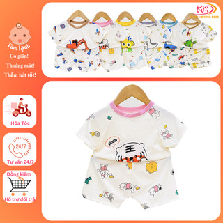 MK507 (14-24KG) Bộ áo cộc tay quần cộc họa tiết phối áo in hình chất tăm gân lạnh mỏng mềm, mát cho bé dưới 6 tuổi
