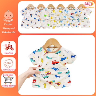 MK508 (6-16KG) Bộ áo cộc tay quần cộc in họa tiết chất tăm gân lạnh mỏng mềm, mát cho bé dưới 3 tuổi