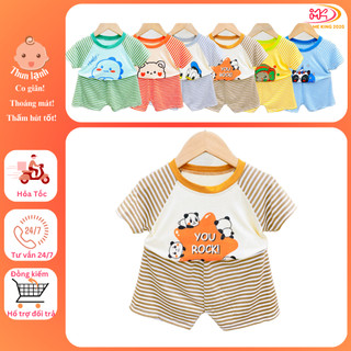 MK509 (14-25KG) Bộ áo cộc tay quần cộc in hình phối sọc dệt chất thun lạnh mỏng mềm, mát cho bé dưới 6 tuổi