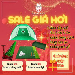 Combo lều golf 1.4m x 2m + thảm golf swing 1.2m x 1.2m + thảm putt gỗ + khay cao su