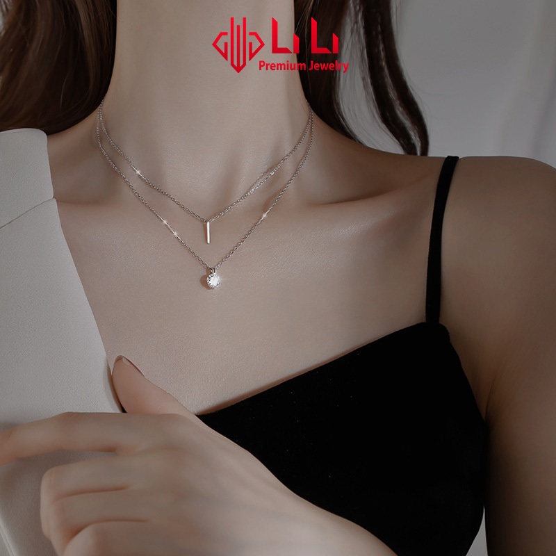 Dây chuyền bạc nữ LiLi S925 đính đá CZ cao cấp phủ vàng 2 tầng đính đá CZ tròn Sunday LILI_531821
