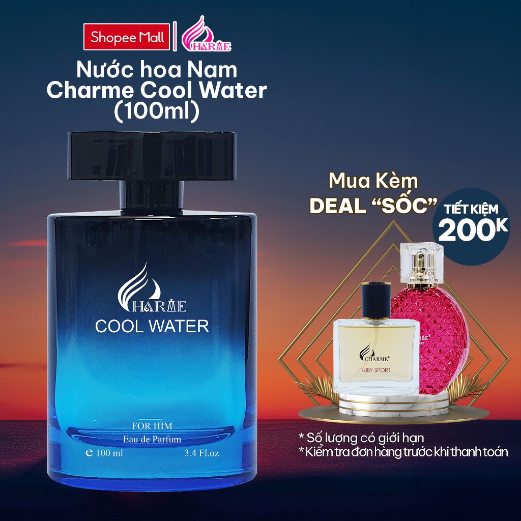 Nước Hoa Nam CHARME COOL WATER 100ml Lưu Hương Lâu Phóng Khoáng, Nam Tính_Nước Hoa Chính Hãng