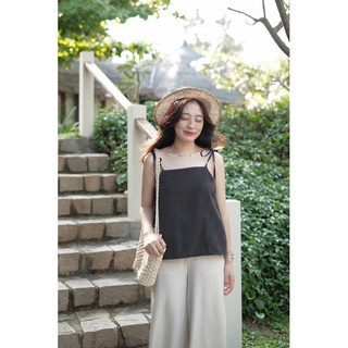 Hana top - Áo dây hoạ tiết kẻ thắt nơ Ma Vie