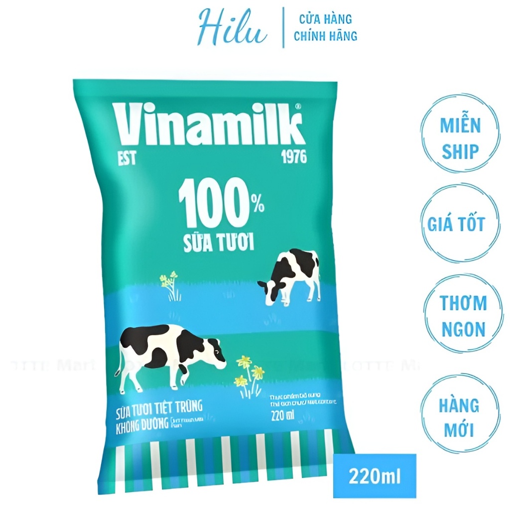 Bịch sữa tươi Vinamilk không đường 220ml