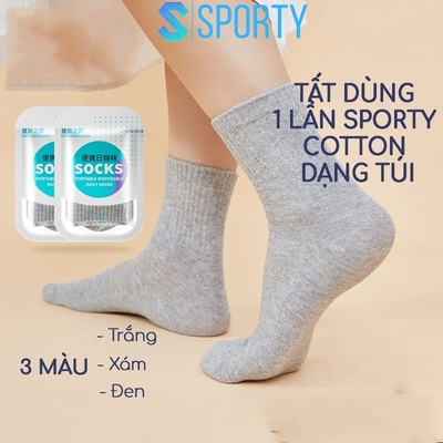 Tất dùng 1 lần nam nữ SPORTY 100% cotton dạng túi thoáng khí, thấm hút mồ hôi, dễ dàng mang theo
